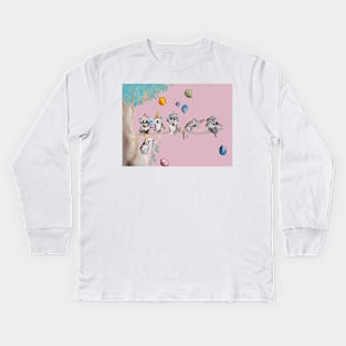 Koala Watercolor Painting, The Koalas Birthday Party - on Baby Pink Kids Long Sleeve T-Shirt